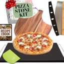 Easy Clean, Non Stick Ceramic Pizza Stone - Pizza Stones for Grill with Handles, Pizza Peel, Pizza Cutter, Dough Tool - Bread Baking Stone - 15 inch Ceramic Pizza Pan - Pizza Oven Accessories Kit