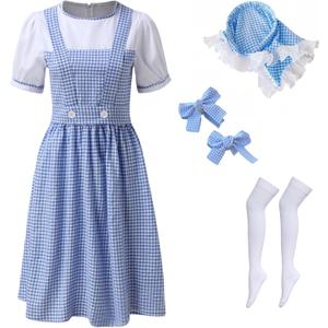 Women's Blue Gingham Costume, Storybook Character Dress Set for Halloween, Cosplay, and Themed Parties (Blue, XS)