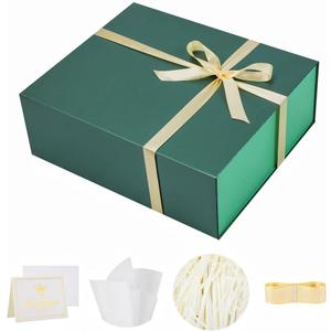 UoeRing 1 Extra Large Green Gift Box 17x14.5x6 inch Luxury Gift Box for Presents with Magnetic Closure Lid Collapsible,Birthday,Christmas,Contains Card, Ribbon,Tissue Paper,Shredded Paper Filler