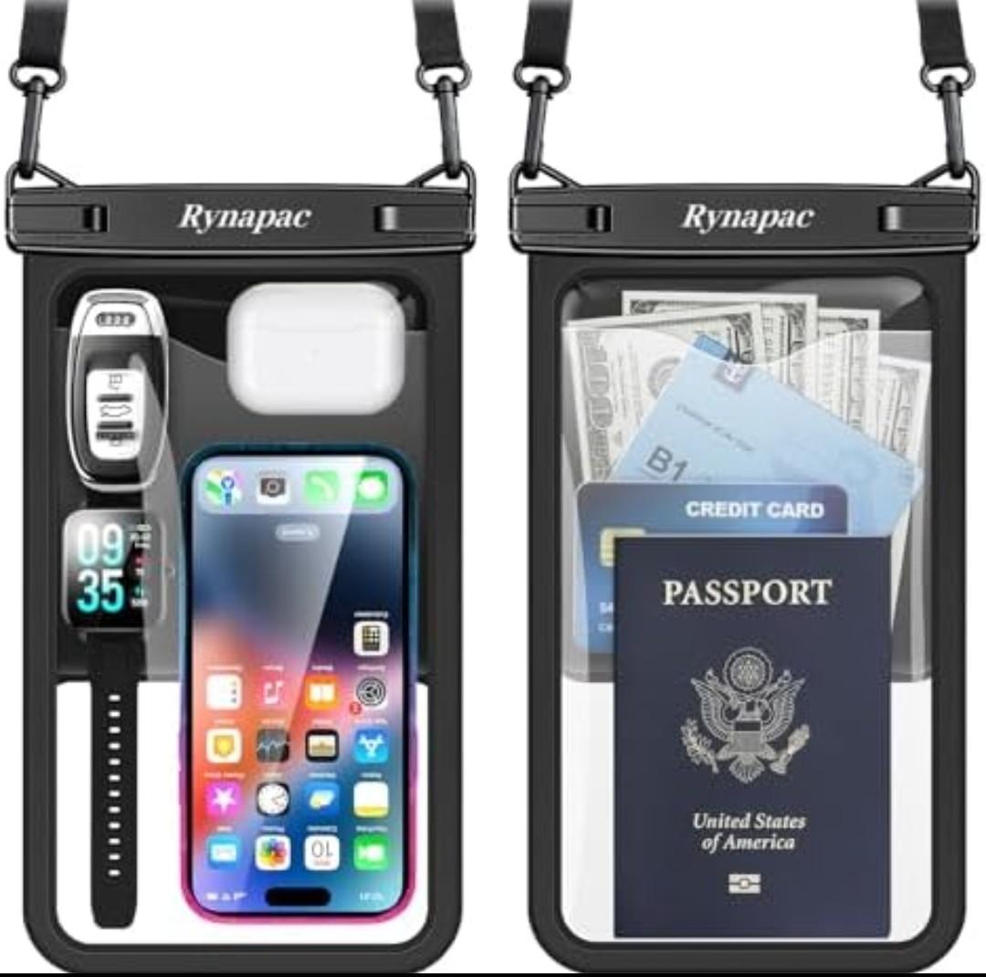 Large Waterproof Phone Pouch Bag - 2 Pack Waterproof Phone Case for iPhone 17 16 15 14 Pro Max Galaxy S25 S24 Ultra, IPX8 Cellphone Water Protector Pouch Beach Essentials Travel Must Haves