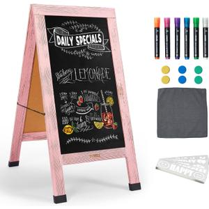 Large Sandwich A-Frame Chalkboard Sign - 40 x 20 Inches Pink Magnetic Wooden Chalk Board for Sidewalk, Stand up Double-Sided Outdoor Easel Display for Restaurant Cafe Shop Wedding Party or Business