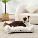 Made4Pets Dog Couch Bed, Soft Faux Fur Checkered Indoor Pet Sofa, Comfortable Fluffy Dog Sofa with Supportive Foam, Removable Washable Cover with Non-Slip Base, White, Large