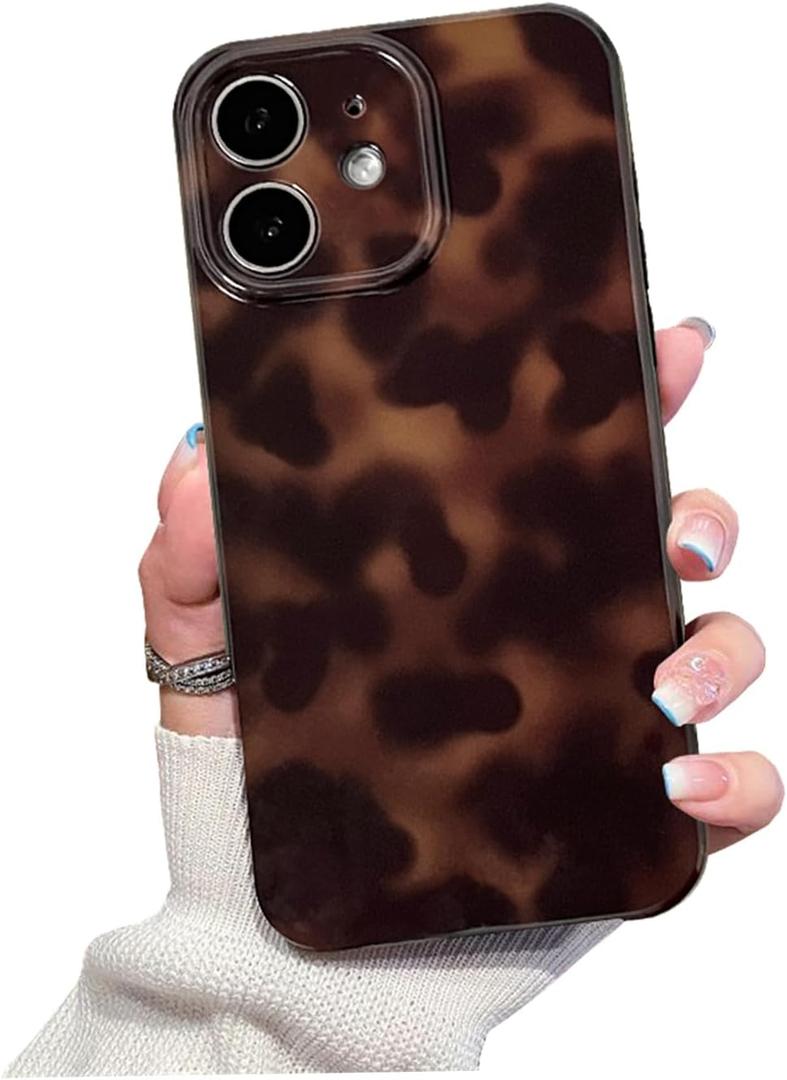 Cute Phone Case for iPhone 12 Case Amber Leopard Full Camera Protective Slim Shockproof Aesthetic Phone Case-Brown Amber