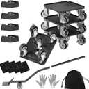LOYAL TIGER 1500LBS Heavy Duty Furniture Dolly Movers Set with Lifter, 5-Wheel Carbon Steel Moving Rollers with Locking Casters for Refrigerator, Washer, Sofa & Cabinet(5.4 Inch, Black)