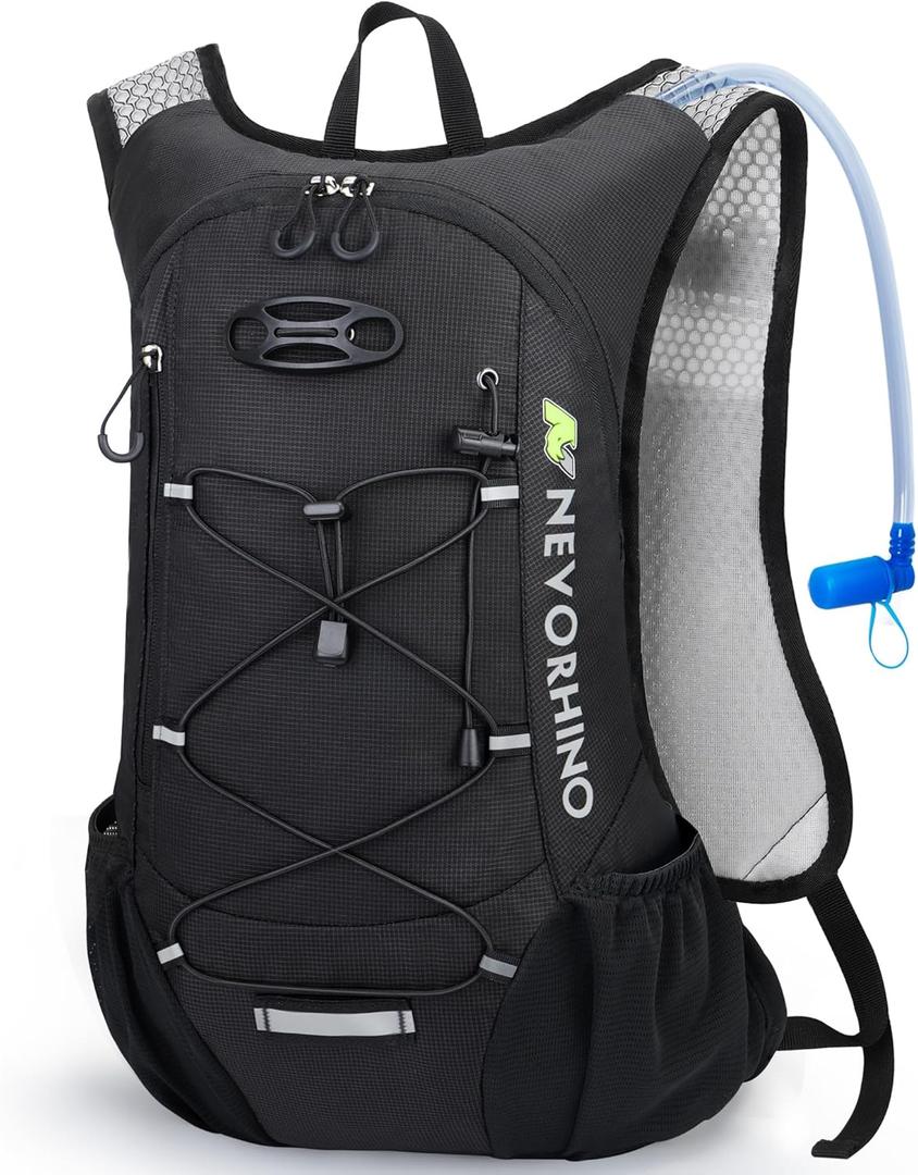 Lightweight Hydration Backpack, Running Backpack with 2L Water Bladder, Hydro Water Daypack for Cycling Hiking Rave for Men Women (Black)