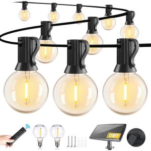 120FT Solar String Lights Outdoor Waterproof with Remote, G40 Solar Powered String Lights with 40+2 LED Shatterproof Bulbs, Dimmable Solar Patio Hanging Lights for Outside Backyard Party