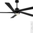 WINGBO 72 Inch DC Ceiling Fan with Lights and 3 Downrods, 5 Reversible Carved Wood Blades, 6-Speed Noiseless DC Motor, Modern Ceiling Fan in Matte Black Finish, ETL Listed