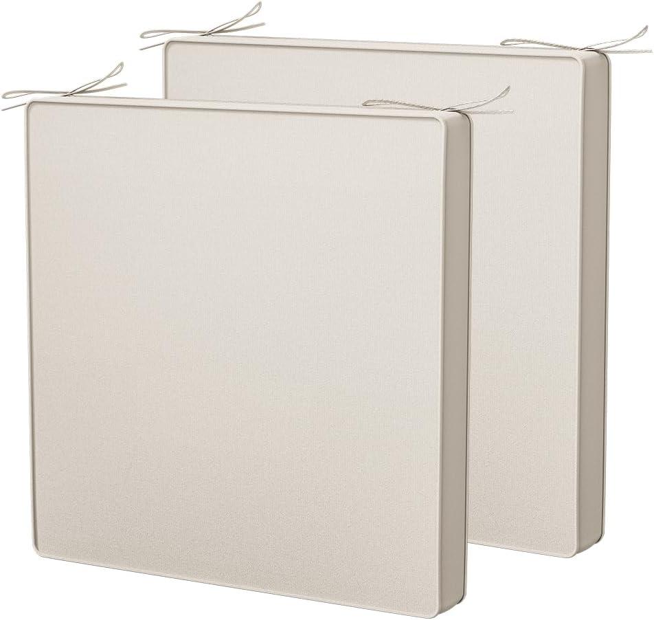 Premium Outdoor Chair Cushions Set of 2, Water-Resistant Fade-Proof Patio Seat Cushions, High Density Foam with Dual Non-Slip Straps for Patio Furniture (White, 24x24inches)