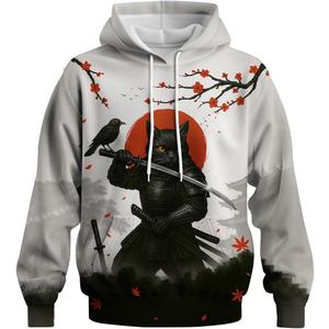 Novelty Long Sleeve Hoodie Funny Fashion Samurai Anime Sweatshirts (XX-Large, Black White)