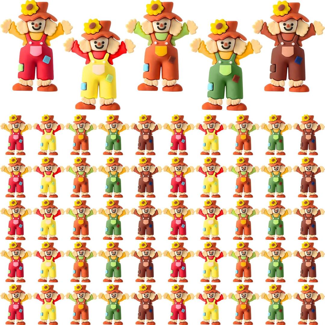 50 Pcs Fall Scarecrows Mini Figurines Thanksgiving Rubber Scarecrow Figurines Tiny Autumn Statue for Hide and Seek Thanksgiving Gifts Garden Indoor Fall Party Decoration
