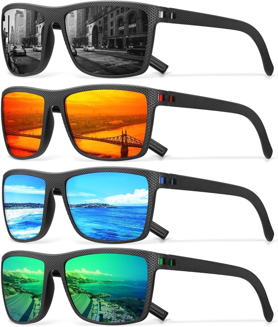 Square Polarized Sunglasses for Men Vintage Style Driving Travel Sun Glasses Lightweight Frame UV Protection Goggles, One Size