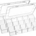 Exptolii 15 Large Grids Plastic Organizer Box with Dividers, 2 Pack Clear Compartment Container Storage for Washi Tapes Beads Crafts Jewelry Fishing Tackles, Size 11 x 6.3 x 2.2 in