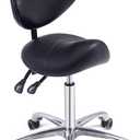 Grace&Grace Professional Saddle Stool Chair with Back Support, Rolling Saddle Ergonomic Stool Heavy Duty for Clinic Dentist Spa Massage Salons Studio (Black, Adjustble Back)