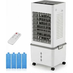 Grelife Evaporative Air Cooler with 10L(2.64 Gal) Large Tank,8 Speeds & 3 Wind Modes, 80° Oscillation,24H Timer,Remote Control,LED Display, Mist & Humidifier Function for Home Office Bedroom, White