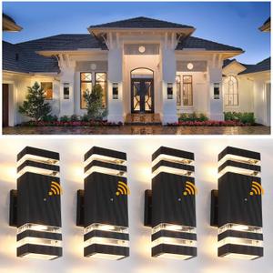 Dusk to Dawn Sensor Outdoor Wall Lights 4 Pack, Up and Down Lights Outdoor Wall Sconces, Aluminum Waterproof Outside Lights for House Porch Hallway Patio Garage