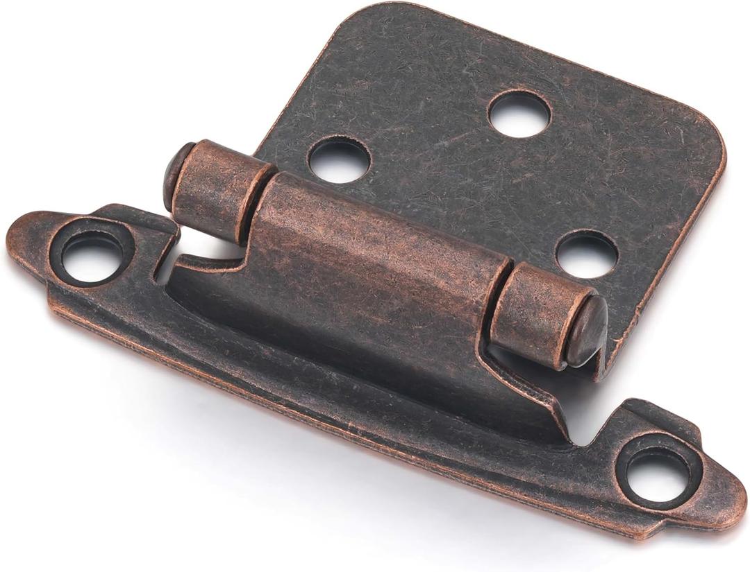 10 Pack (5 Pair) Antique Copper (Oil Rubbed Bronze) Self Closing Cabinet Hinges for Kitchen Cabinet Door, 1/2" Overlay (Variable) Semi Concealed Kitchen Cabinet Hinges