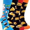 HSELL Mens Fun Patterned Dress Socks Funny Novelty Crazy Design Cotton Socks Gift for Men (One Size, 4 Pairs - Burger/Sushi/Cheese/Taco)