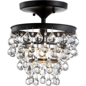 JONATHAN Y 10" Oil Rubbed Bronze Metal LED Flush Mount Ceiling Light Fixture, Clear Crystal Drum Shade for Bedroom Hallway, Modern Glam Chandelier, LED Bulb Included JYL9028A