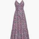 GRACE KARIN Women's 2025 Summer Maxi Dress Floral Tie Front Spaghetti Strap Casual Boho Beach Flowy Sundress with Pockets, M