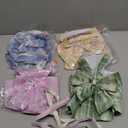 4 Pcs Cute Plaid Dog Dress Set with Bow Tie Harness & Leash for Dogs, Puppy Clothes for Girls Outfits(L,Light Color)