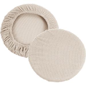PATIKIL 11" Round Bar Stool Cover, 2 Pack Washable Elastic Stool Cover for Diameter 11"-13" Chair, Beige