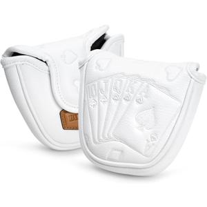 Golf Putter Covers White Poker Mallet Putter Headcover Blade Putter Cover Leather Golf Head Covers with Magnetic Closure for Most Brand