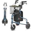 Nova Joy Traveler Folding 3 Wheel Walker with Tray, Basket and Pouch - Lightweight Mobility Aid for Seniors - 8 Inch Wheels - Essential for Tight Spaces and Travel - Blue