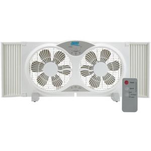 Seasons Comfort 9" Twin Window Fan, 3-Speed, Quiet Design, Portable, Remote Control, ETL Listed, Adjustable Extensions - Ideal for Home, Kitchen, Bedroom & Office, 12.99"H x 23.23"W x 6.5"D