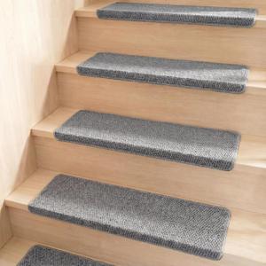 Nuanchu 15 Pcs Bullnose Carpet Stair Treads Non Slip Stairs Treads Washable Bullnose Carpet Pads for Indoor Wooden Steps Pet Safety Rugs (29.5"x9.4",Grey)