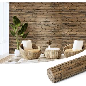 Art3d Natural Bamboo Wall Panel for Interior Wall Decor, Renewable Pole Wrap Wainscoting Paneling for Wall Ceiling Furniture Cabinet Office, 12 x 96 Inch - Dark Burned