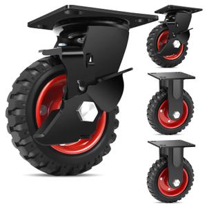 W B D WEIBIDA 5 Inch Heavy Duty Caster Wheels Set of 4, 1080 LBS Outdoor Industrial Wheels Swivel Large Rubber Casters with Brake for Workbench, Dolly, Cart, Trolley, Wagon (2 Brake & 2 Fixed)