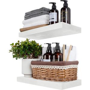 BGMG Wood Floating Shelves 18 inch,White Floating Shelves for Wall,Solid Wood Wall Shelves for Bathroom Living Room Bedroom Kitchen Farmhouse Set of 2-18x 6.7 x1.25 inch