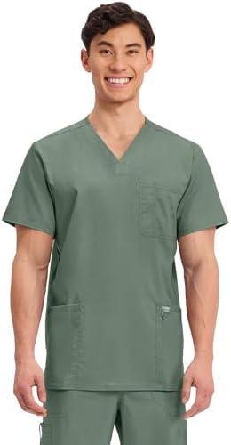 Cherokee Scrub top for Men V-Neck with 3 Pockets, Knit Details, Soft, Durable, Breathable, 2-Way Stretch Fabric - WW670 M