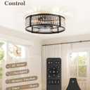 20 Inch Fandelier Ceiling Fan with Light, Crystal Chandelier Ceiling Fans, Caged Ceiling Fan with 6-Speeds, 1/2/4/8H Timer, Quiet DC Motor, Black Flush Mount Ceiling Fans for Bedroom, Living Room