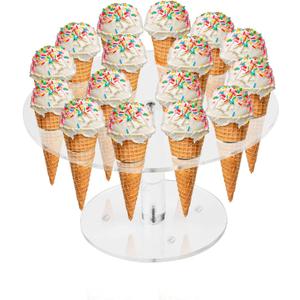 Ice Cream Cone Holder, Clear 16 Holes Food Stand,Acrylic Waffle Cone Display Stand,Hand Roll Sushi Popcorn stand Rack for Kids Party Birthday Wedding Decoration