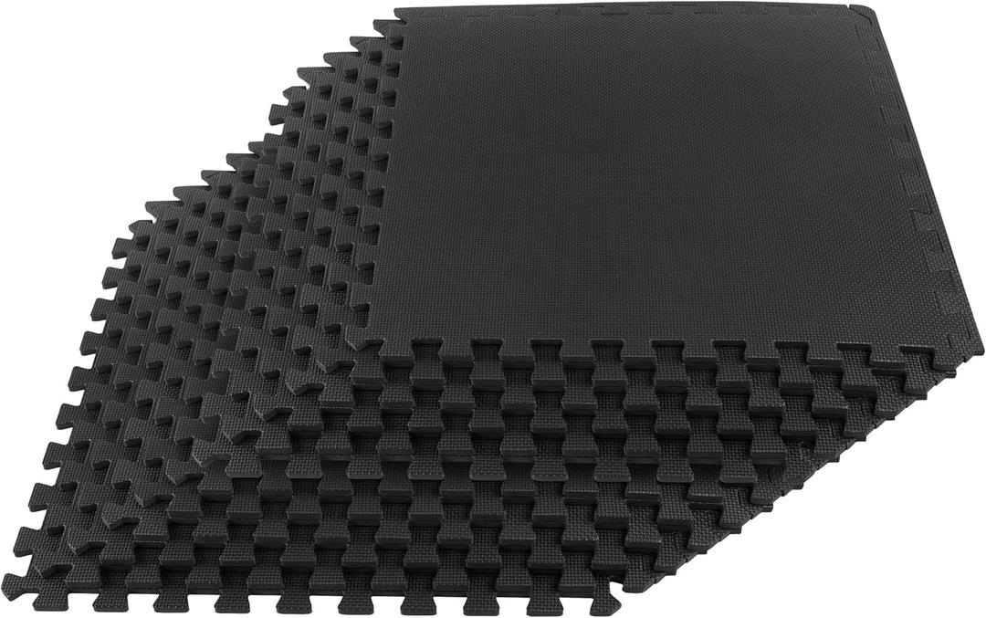 EVA Foam Mat Tiles 12-Pack - 48 SQ FT of Interlocking Padding for Garage, Playroom, or Gym Flooring - Exercise Mat or Baby Playmat by Stalwart (Black) (24"L x 24"W x 0.5"Th)