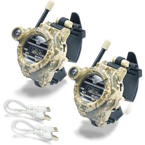 Walkie Talkie for Kids,Rechargeable Spy Walkie Talkies Watch Army Toys Gifts for Children,TwoWay Radio Walky Talky Watches with Flashlight Children Outdoor Game Interphone Toy Game(2 Pack)