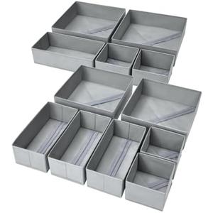 DIMJ Drawer Organizer Clothes, 12 Pack Dresser Organizer, Foldable Closet Organization and Storage Dividers, Fabric Dresser Drawer Organizers for Underwears, Nursery, Baby Clothes, Socks, Tie (Grey)