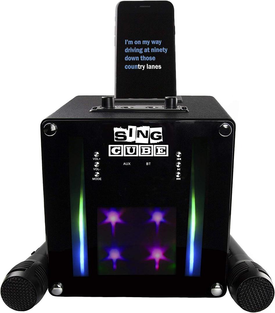 Rechargeable Bluetooth Karaoke Machine Lights and Two Microphone, 5W (SINGCUBE01)