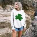 FAYALEQ St Patrick's Day Sweatshirt Women Shamrock Sequin Pullover Clover Hoodie Holiday Long Sleeve Tops (White, XL)