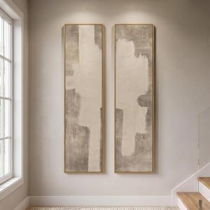 Framed Neutral Abstract Vertical Wall Art for Living Room Decor, 2 Piece, Size: 14"W x 57"H x 2Pcs
