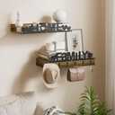 Floating Shelves for Wall of 2 - Display Shelf Organizer for Decor Storage, 2-Tier 16.9" Floating Shelf for Bathroom, Living Room, Bedroom and Entryway Rustic Brown