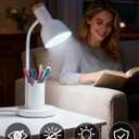 LED Desk Lamp for Home Office, Table Lamp with Pen Holder, 3 Color Modes Reading Light, Eye-Caring Desk Light with Gooseneck, Metal Study Lamp for Dorm Bedside Bedroom(White lamp)