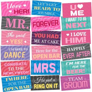 24 Designs Wedding Photo Booth Props Double Sided 11x5.5 Inch Photo Booth Props Wedding Marriage Parties Decorations Set DIY Water Proof Selfie Signs PVC Printing for Bridal Party Supplies (Colorful)