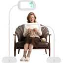 30X 10X Extra Large Floor Magnifying Glass with Light and Stand, 60 LED Flexible Gooseneck Floor Magnifying Lamp with 5 Color Modes, 2-in-1 Lighted Magnifiers for Close Work, Sewing, Crafts, Painting