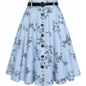 Belle Poque Womens Aline Skirt Casual Button Front Midi Skirts Summer High Waist Flowy Belted Skirt with Pockets Navy-Flower L