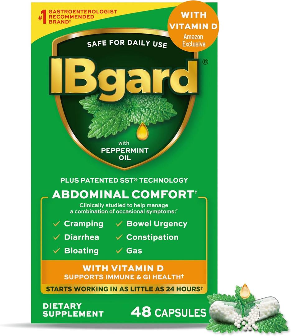 IBgard With Vitamin D, Peppermint Oil Capsules, Supports Immune and GI Health, 48 Capsules 