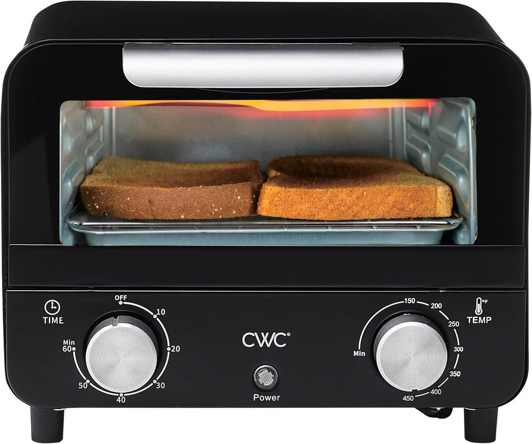 COOK WITH COLOR Mini Toaster Oven: 600W Power, Precision Timer, Auto Shutoff, and Culinary Delights Up To 450 Degrees, Black (10.25"x10"x8.25")