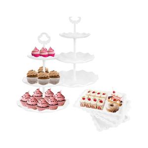 6 Pcs Cupcake Stand White Dessert Table Display Set 2 Pcs 3 Tier Plastic Cake Stand Holder 4 Pcs Dessert Serving Tray Cookie Platter Rack Tower for Tea Party Wedding Baby Shower