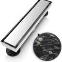 12 Inch Linear Shower Drain Rectangular Floor Drain with Accessories Reversible 2-in-1 Cover Tile Insert Grate Removable SUS304 Stainless Steel CUPC Certified Brushed